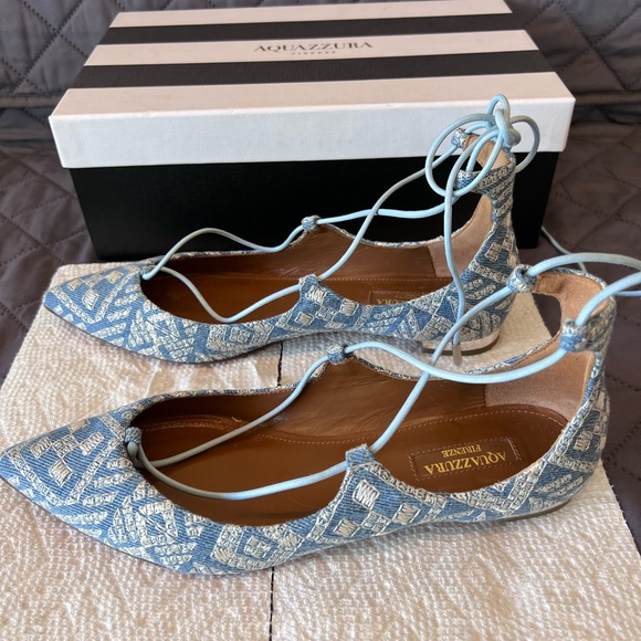Aquazzura Denim pointy flats with metal heel detail - Picture 2 of 6